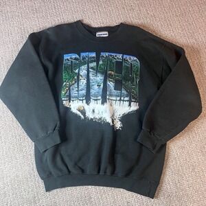 Vintage Hanes Scenic River Black Pullover Sweater ADULT M